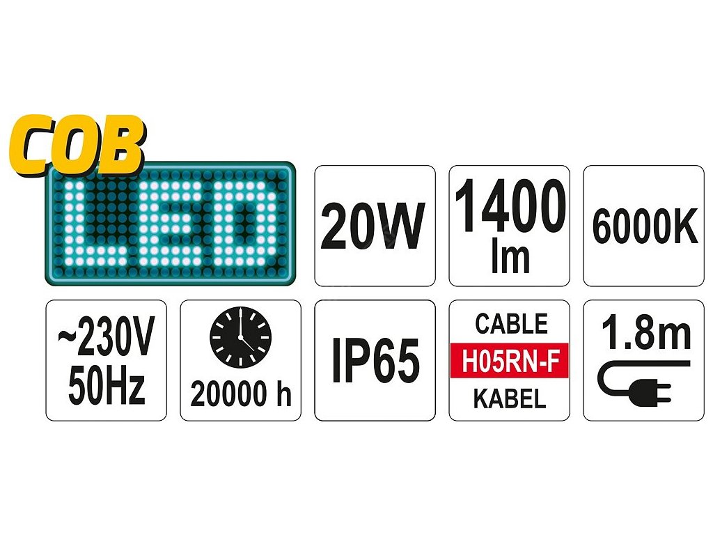 Reflektor přenosný s vysoce svítivou COB LED, 20W, 1400lm Yato YT-81799 + Dárek, servis bez starostí v hodnotě 300Kč