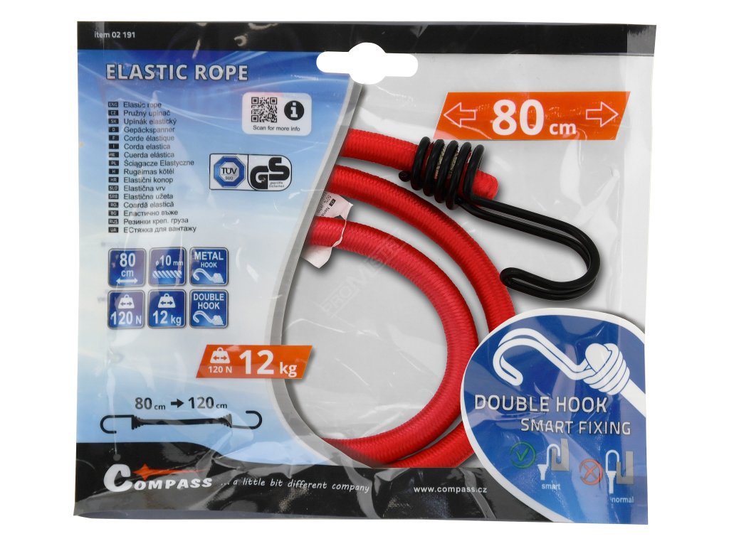 Upínač pružný DOUBLE HOOK 10mm/80cm TÜV/GS Compass 02191