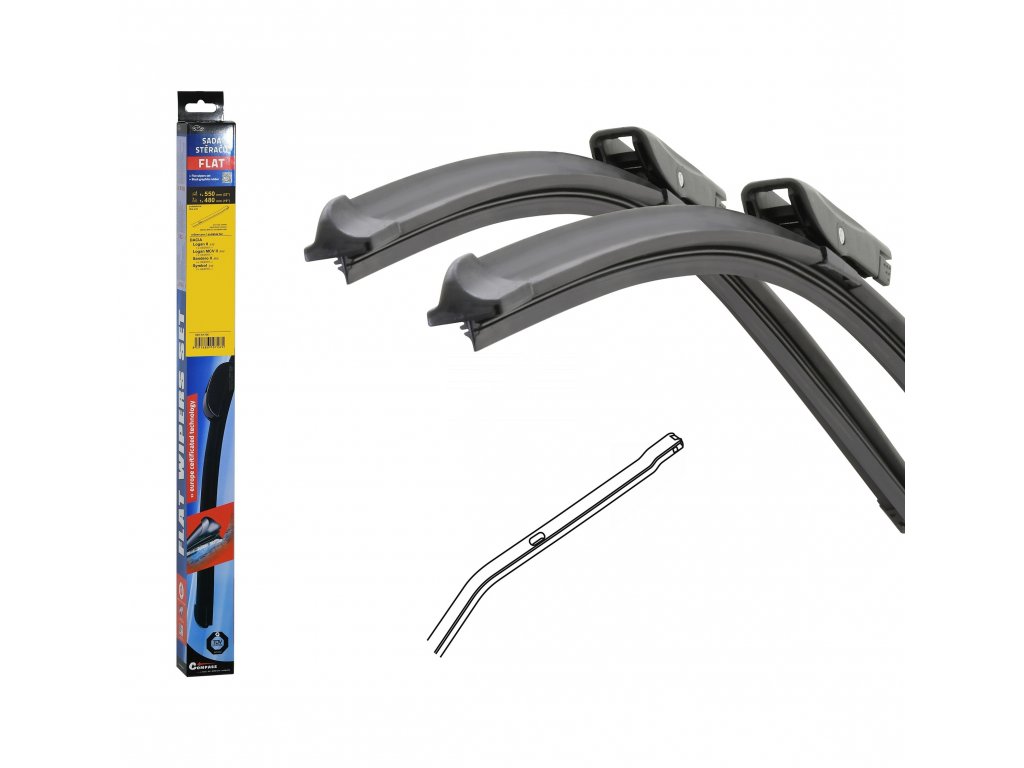 Stěrače FLAT SET (BOLT) 550+480mm Compass 10726