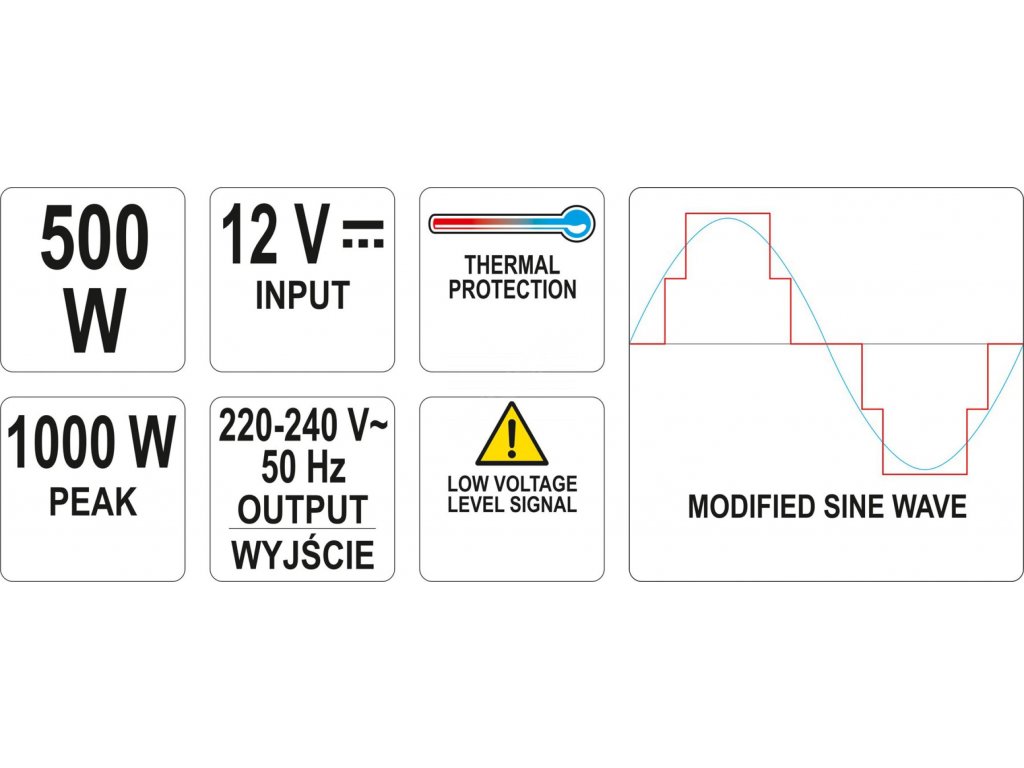 Měnič napětí 12/230V 500W Yato YT-81490 + Dárek, servis bez starostí v hodnotě 300Kč