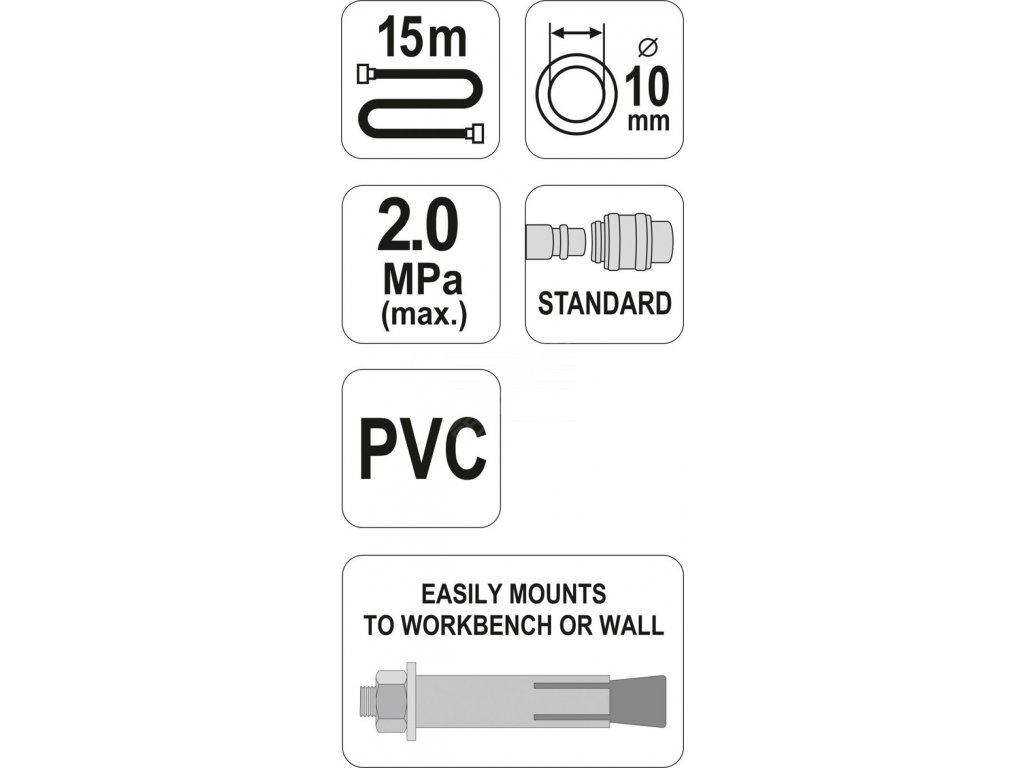 Naviják se vzduchovou hadicí PVC 10mm, 15m Yato YT-24240 + Dárek, servis bez starostí v hodnotě 300Kč