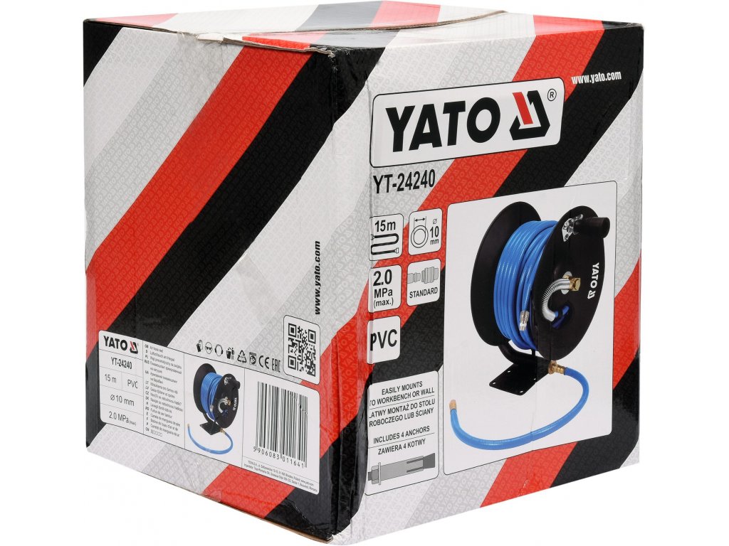 Naviják se vzduchovou hadicí PVC 10mm, 15m Yato YT-24240 + Dárek, servis bez starostí v hodnotě 300Kč