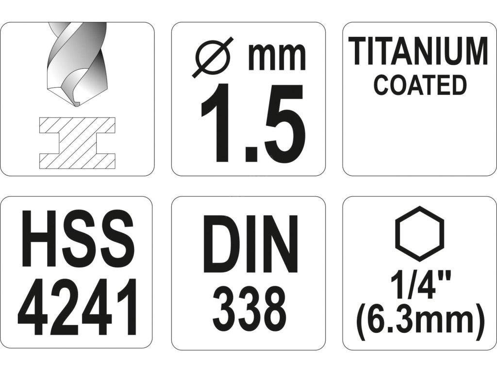 Vrták na kov TITAN 1/4" 1,5mm Yato YT-44750
