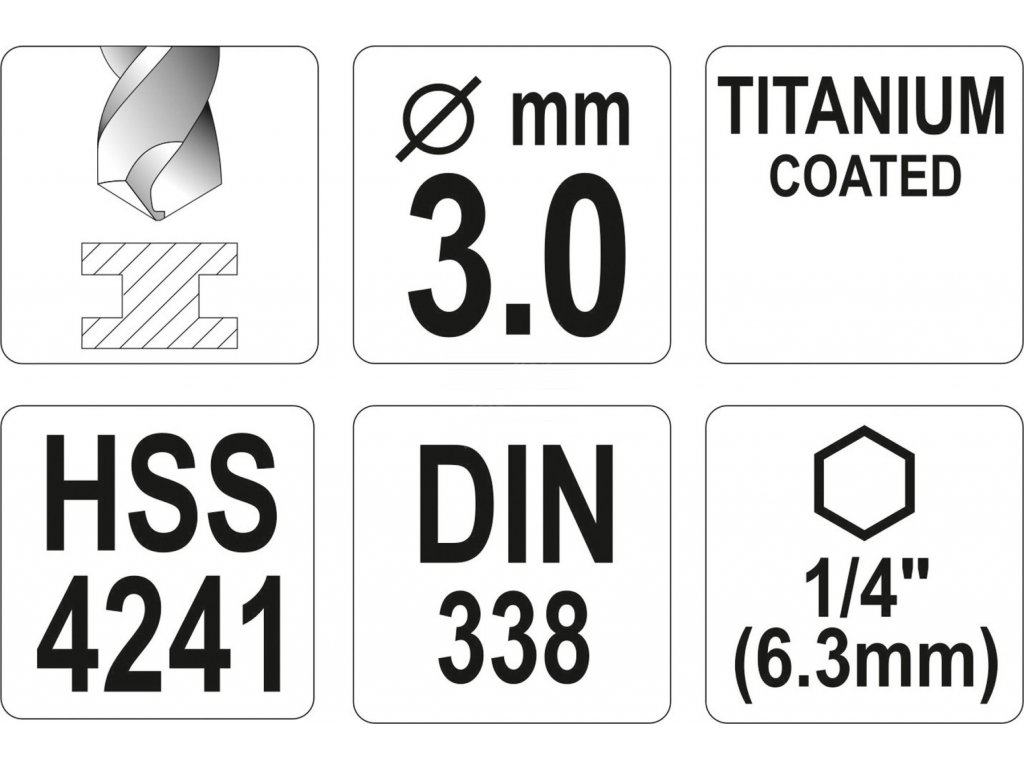 Vrták na kov TITAN 1/4" 3mm Yato YT-44754