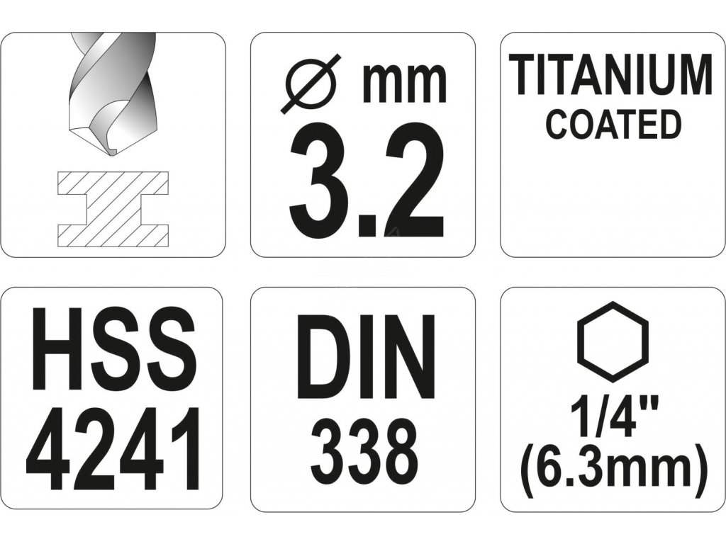 Vrták na kov TITAN 1/4" 3,2mm Yato YT-44755