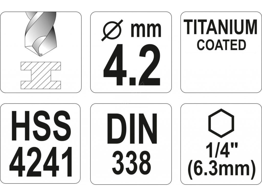 Vrták na kov TITAN 1/4" 4,2mm Yato YT-44758
