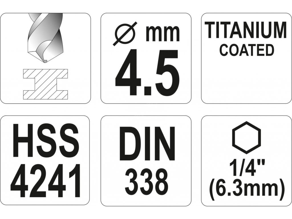 Vrták na kov TITAN 1/4" 4,5mm Yato YT-44759