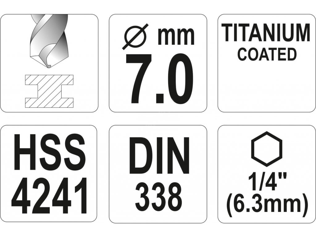 Vrták na kov TITAN 1/4" 7mm Yato YT-44766