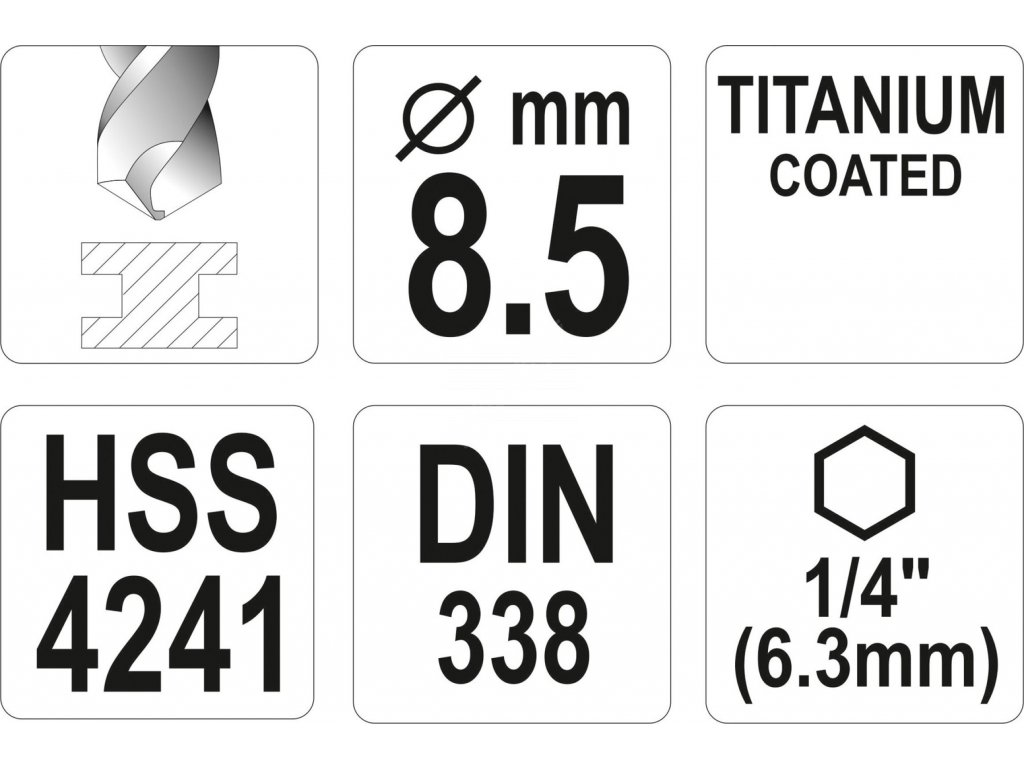 Vrták na kov TITAN 1/4" 8,5mm Yato YT-44769