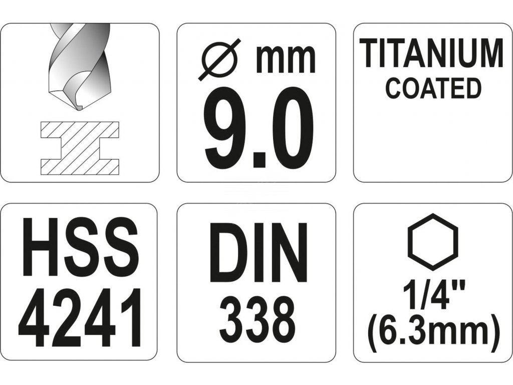 Vrták na kov TITAN 1/4" 9mm Yato YT-44770
