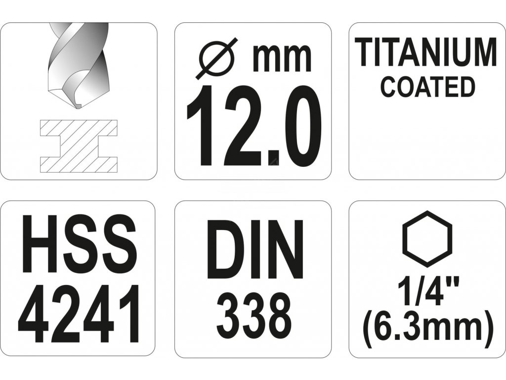 Vrták na kov TITAN 1/4" 12mm Yato YT-44774
