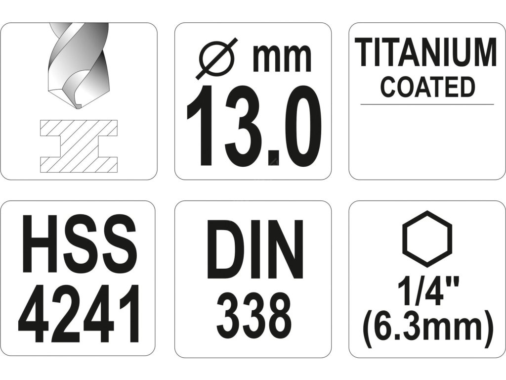 Vrták na kov TITAN 1/4" 13mm Yato YT-44776