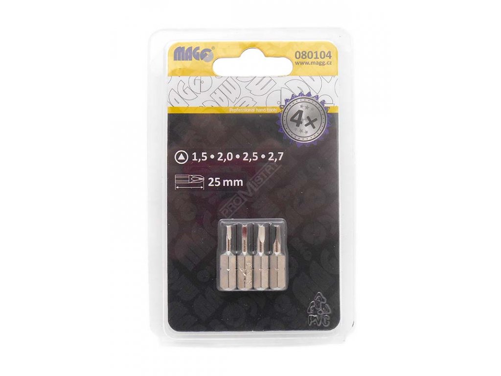 Sada trojúhelníkových bitů 25mm - 1x15, 1x20, 1x25, 1x27 MAGG 080104