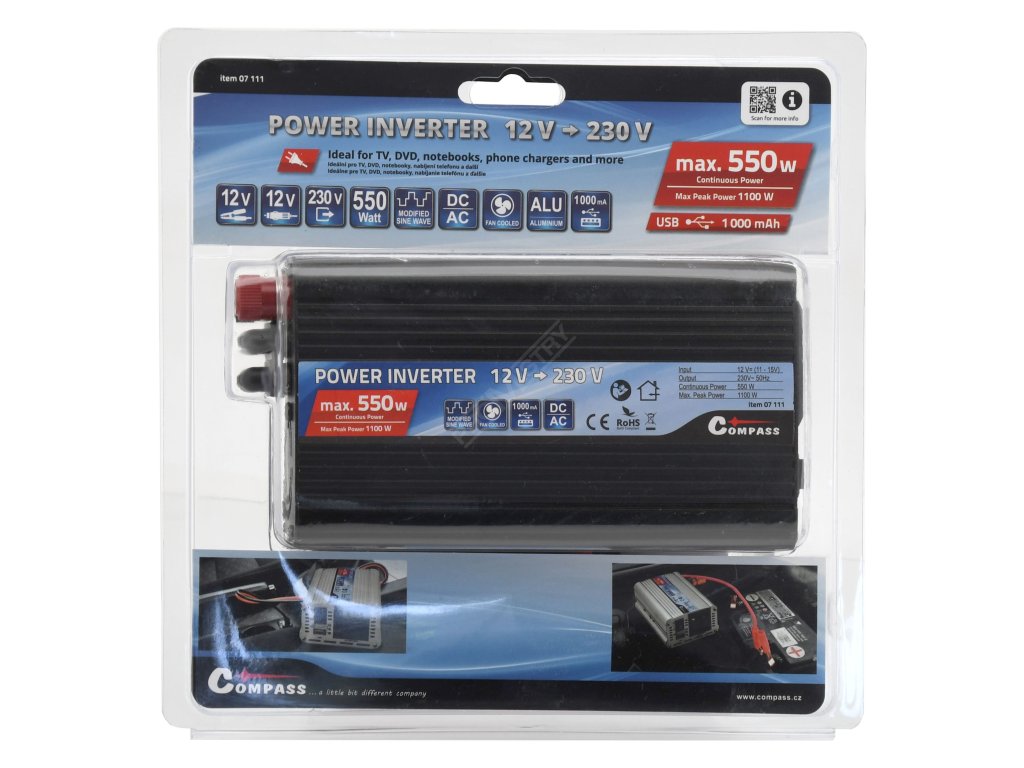 Trafo 12/230V 550W + USB Compass 07111 + Dárek, servis bez starostí v hodnotě 300Kč