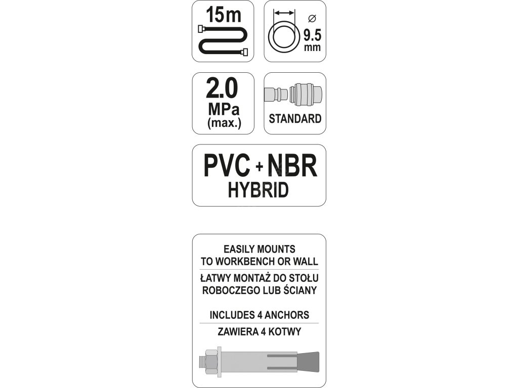 Naviják se vzduchovou hadicí PVC+NBR 9,5mm, 15m Yato YT-24241 + Dárek, servis bez starostí v hodnotě 300Kč