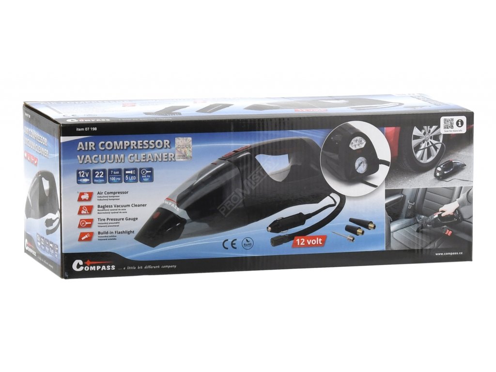 Vysavač + kompresor 12V Compass 07198 + Dárek, servis bez starostí v hodnotě 300Kč