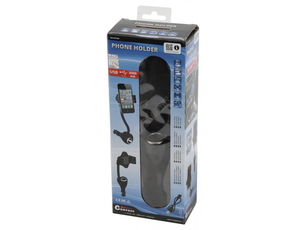 Držák telefonu do zásuvky SPRING 20cm 2xUSB Compass 06262