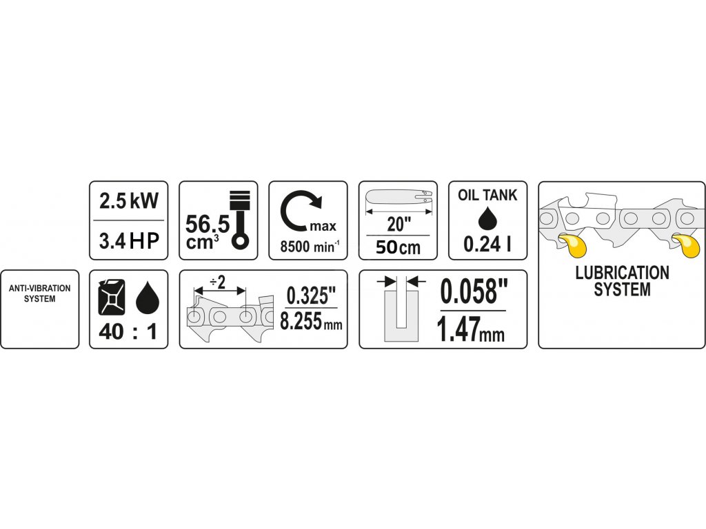 Řetězová pila motorová 3,4 HP Yato YT-84910 + Dárek, servis bez starostí v hodnotě 300Kč