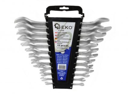 Klíče ploché saténové, sada 12ks, 6-32mm, plast. držák GEKO