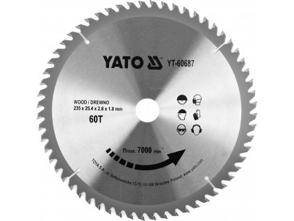 Kotouč na dřevo TCT 235 x 25,4 mm 60z (pro YT-82153) Yato YT-60687