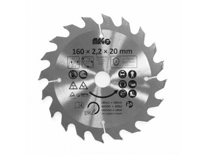 Pilový kotouč s SK plátky na masivní dřevo 160x2,2x20mm/ 20 rovných zubů