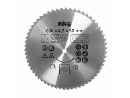 Pilový kotouč s SK plátky na dřevo 600x4,2x30mm/60 střídavě šikmé zuby