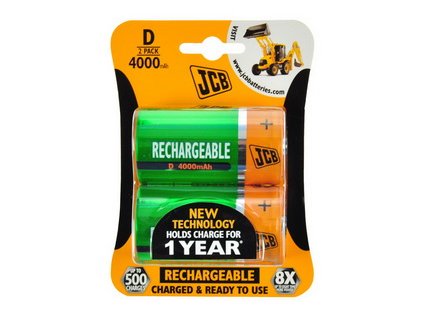 JCB RTU NiMH D/R20, 4000mAh, přednabitá baterie, blistr 2 ks