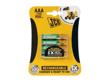 RTU NiMH AAA/R03, 900mAh, přednabitá baterie, blistr 4 ks JCB JCB-HR31000RC-4B