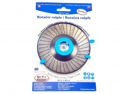 Rotační rašple do úhlové brusky 115x22,2mm - jemná čepel 1,5mm ROTO Kruna ROTO11515