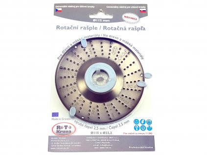 Rotační rašple do úhlové brusky 115x22,2mm - hrubá čepel 2,5mm ROTO Kruna ROTO11525