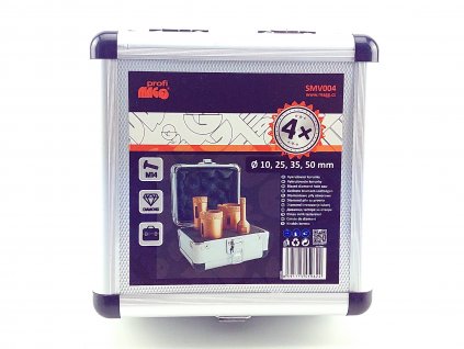 Vykružovací korunky do obkladů ze závitem M14 pro úhlové brusky- 10, 25, 35, 50 mm MAGG PROFI SMV004 + oblíbená sada vrtacích korunek v praktickém kufříku
