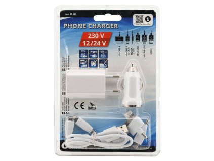 Nabíječka telefonu 220/12V (iPhone 4/5/6, micro USB, Nokia)