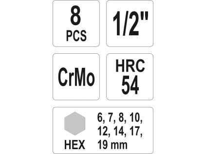 Sada nástavců 1/2"rázové 8 ks H6-H19 imbus CrMo