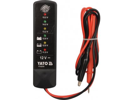 Tester pro kontrolu stavu kakumulátoru a správnosti dobíjení alternátoru osobních automiobilů. Naměřené hodnoty jsou zobrazovány diodami LED.<br><br>• Tester autobaterií digitální 12V<br><br>• Test dobíjení alternátoru v rozsahu 13,2 - 15,5 V<br>• Test stavu akumulátoru v rozsahu 11,5 - 12,6 V<br>• Digitální provedení<br>