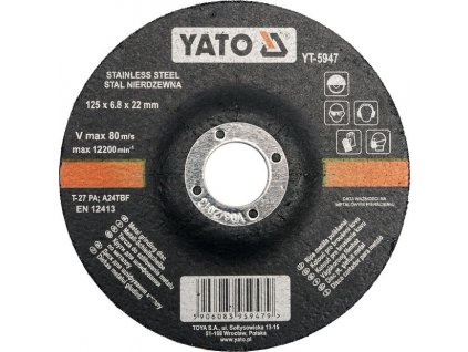 Kotouč na kov 125 x 22 x 6,8 mm vypouklý brusný INOX Yato YT-5947