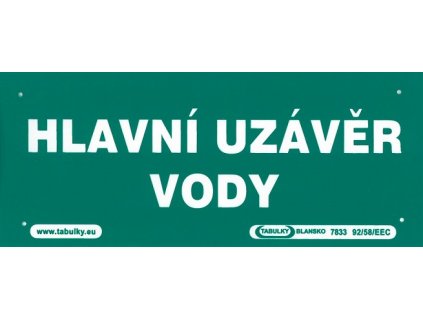 Hlavní uzávěr vody 210x87mm - plastová tabulka MAGG 120074