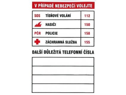 Tabulka důležitých telefoních čísel 74x105mm - samolepka