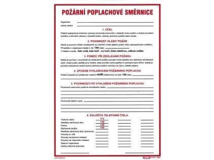 Požární poplachová směrnice 210x297mm - plastová tabulka