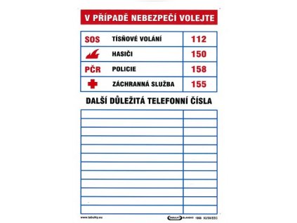 Tabulka důležitých telefoních čísel 210x297mm - plastová tabulka