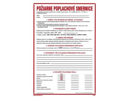 SK - Požiarne poplachové smernice 210x297mm - plastová tabulka MAGG 120146