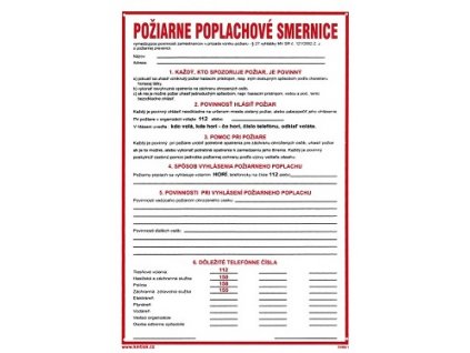 SK - Požiarne poplachové smernice 210x297mm - plastová tabulka