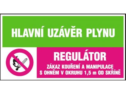 Hlavní uzávěr plynu-Regulátor-Zákaz kouření a manipulace s ohněm samolepka