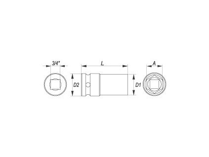 Nástavec 3/4" rázový šestihranný hluboký 30 mm CrMo Yato YT-1130