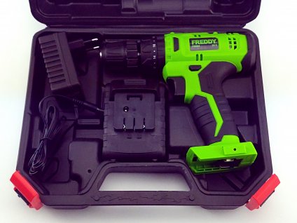 Aku vrtačka s příklepem 20V 2,0Ah FREDDY FR004 + plastový kufr, 1x baterie, nabíječka a příslušenství