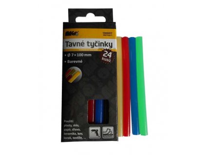 Tavné lepící tyčinky, průměr 7 mm, délka 100 mm, barevné - 24ks