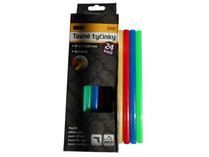 Tavné lepící tyčinky, průměr 11 mm, délka 200 mm, barevné - 24ks