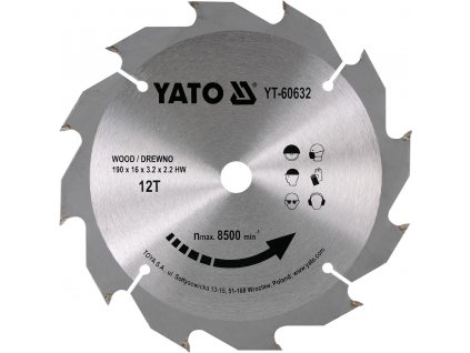 Kotouč na dřevo 190 x 16 mm 12z Yato YT-60632