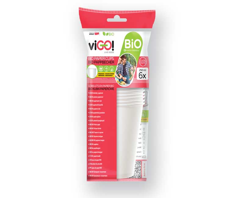 ViGO! BIO kelímek papírový bílý 250 ml,, laminace PLA,, 6 ks v QUICKPACK 7334105