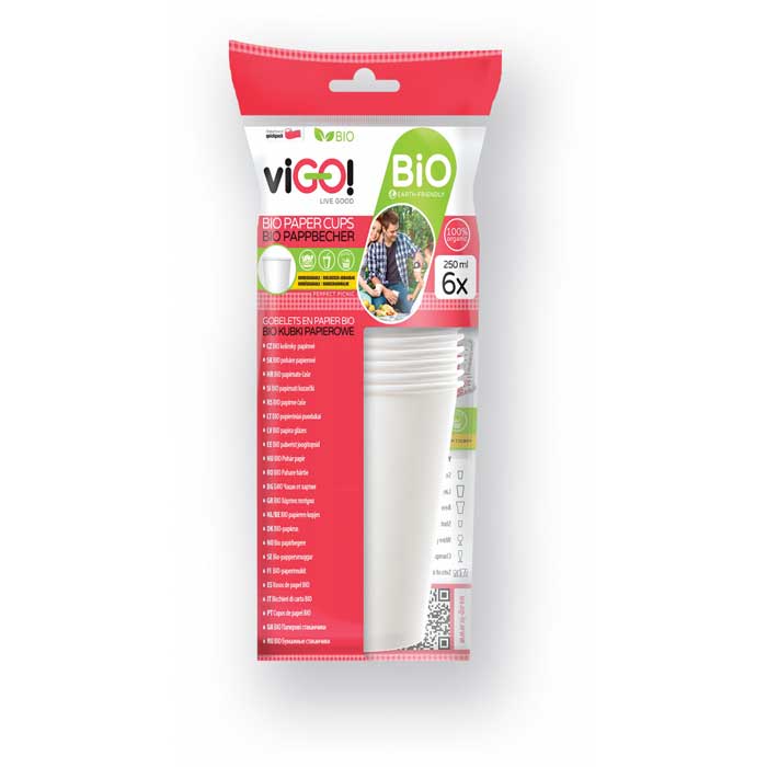 ViGO! BIO kelímek papírový bílý 400 ml , laminace PLA , 6 ks v QUICKPACK 7334115