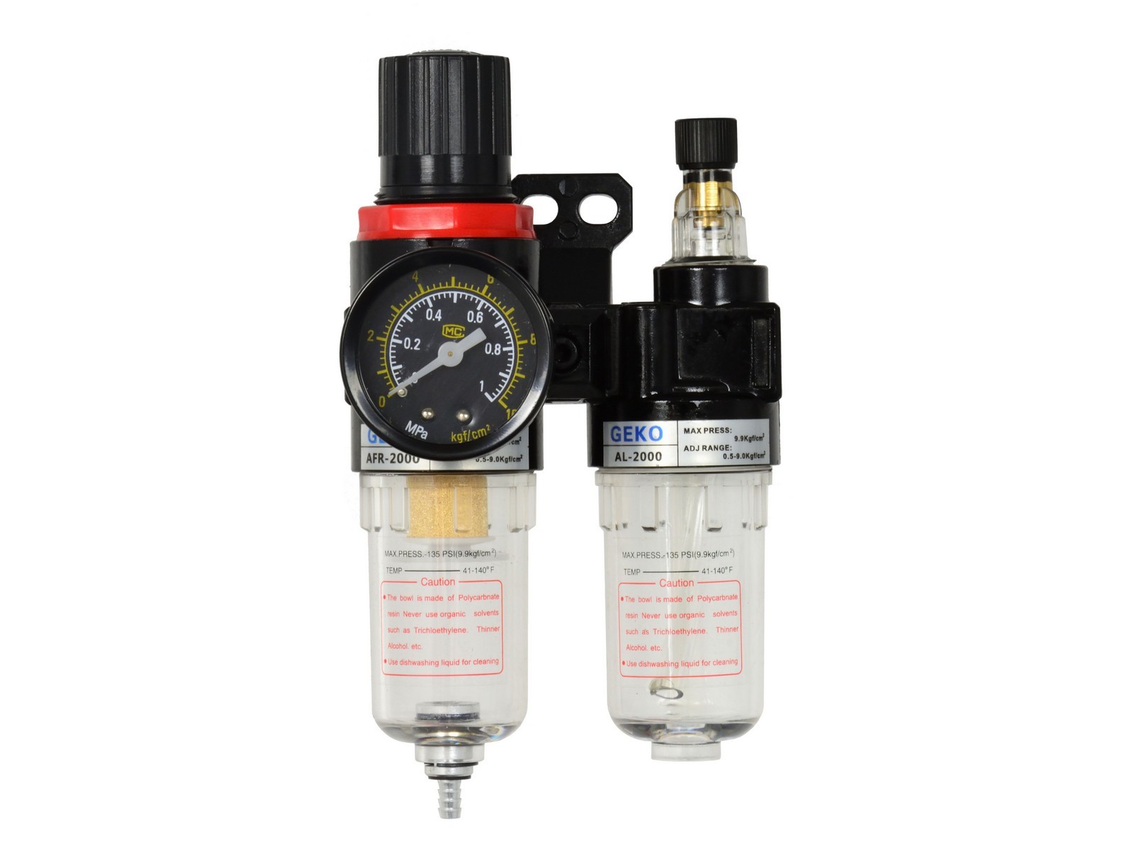 Regulátor tlaku s filtrem a manometrem a přim. oleje, max. prac.tlak 9bar GEKO nářadí G01176